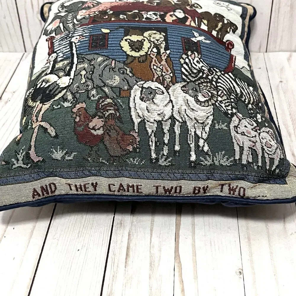 And They Came Two By Two Throw Pillow Tapestry Noah's Ark Animals Bible 14”x12”